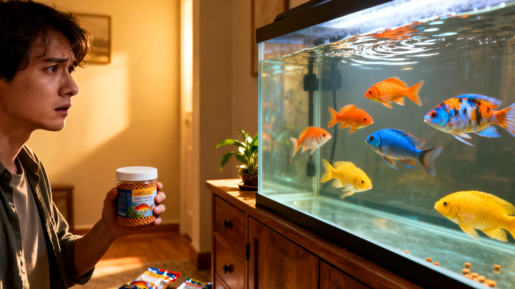 Erwachsene Fische benötigen eine ausgewogene und artgerechte Ernährung, aber viele Aquarienbesitzer sind unsicher über die richtige Futtermenge, Fütterungshäufigkeit und Futtervielfalt, was zu Überfütterung, Wasserverschmutzung oder Mangelernährung führen kann"