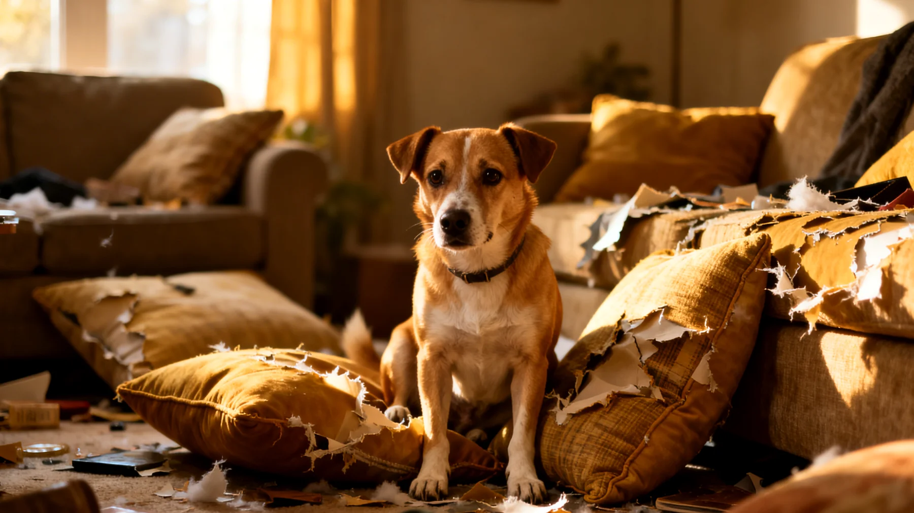 Hund zeigt in der Wohnung unerwünschte Verhaltensweisen wie Bellen, Zerstörungsdrang oder Unruhe aufgrund mangelnder geistiger Auslastung und fehlendem strukturierten Training"