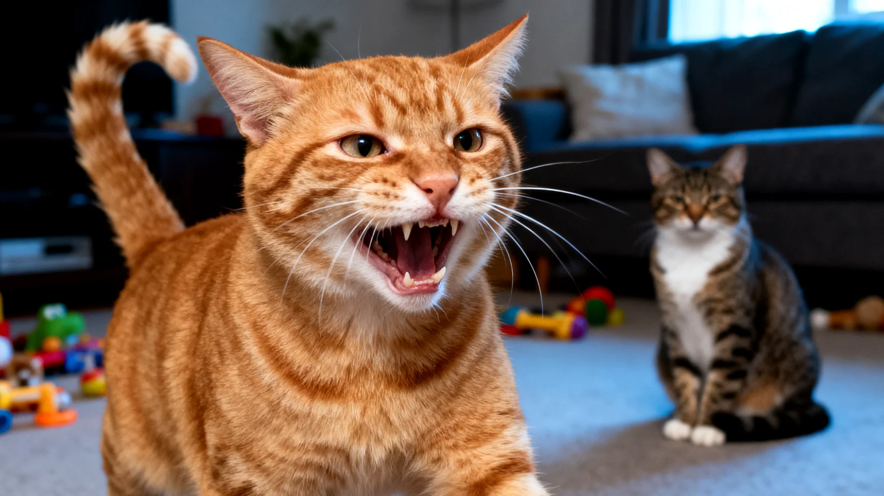 Katzen zeigen häufig Verhaltensauffälligkeiten wie Aggression, Territorialverhalten oder Stress beim Zusammenleben mit anderen Tieren im Haushalt, was zu Konflikten und einer gestörten Harmonie führt"